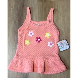 Real Love Girls Peach Coral Waffle Knit Flower Embroidered Peplum Tank Top 5/6